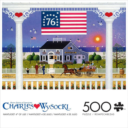 Buffalo Games Jigsaw Puzzles for Adults 500 Pieces - Charles Wysocki - Nantucket 4th of July - Hard Adult Puzzle with Reference Poster, Fun, Unique & Challenging for All Abilities, Large 21.25 x 15
