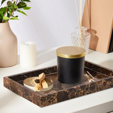 Marble Bathroom Vanity Tray, Dark Brown, 12"x 8" x1.2"