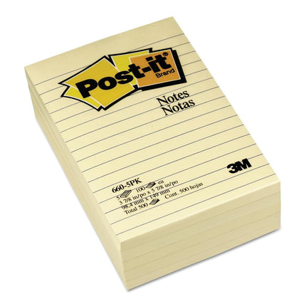 Post-it Notes, 4 in x 6 in, 5 Lined Sticky Notes Pads, 100 Sheets per Pad, Canary Yellow, The Original Post-it Note, School Supplies and O?ce Products