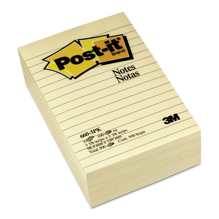 Post-it Notes, 4 in x 6 in, 5 Lined Sticky Notes Pads, 100 Sheets per Pad, Canary Yellow, The Original Post-it Note, School Supplies and O?ce Products