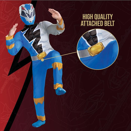 Disguise Official Blue Power Rangers Costume Kids, Muscle Power Rangers Fancy Dress Up Outfit for Children World Book Day Costumes for Boys Small