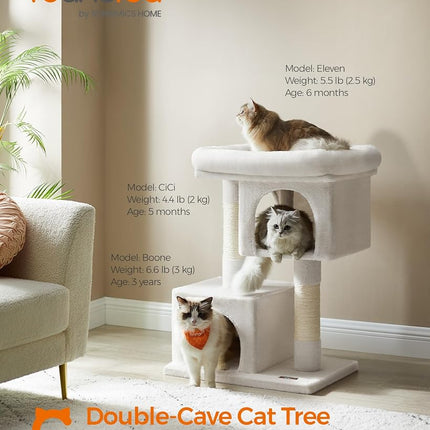 Feandrea Cat Tree, 33.1-Inch Cat Tower, Plush Condo for Large Cats up to 16 lb, Large Perch, 2 Caves, Scratching Post, Cream White UPCT061T01