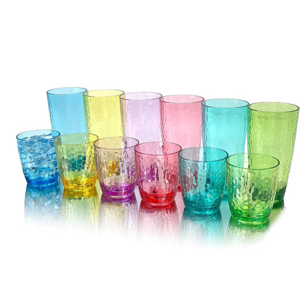 Yanglonghui 26-Ounce Plastic Tumblers (Set of 6), Reusable Plastic Mugs, BPA-Free Acrylic to Drink Mugs, Shatter Resistant, Textured Interior, Dishwasher Safe (Multi Color, 15 Ounce)