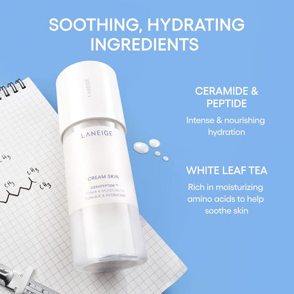 LANEIGE Cream Skin Cerapeptide™ Toner & Moisturizer: Lightweight Refillable Korean Milky Toner with Ceramide & Peptide for Hydration, Firming, & Barrier Support 320ml