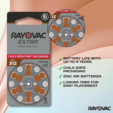 Rayovac Extra Advanced, Size 312 Hearing Aid Battery (Pack 60 Pcs)