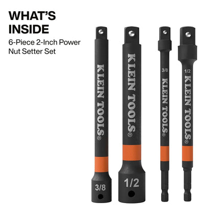 Klein Tools 65038A Impact Socket Extension Set 4-Piece, 6-Inch Extension Bars, Knurled Grip, High-Visibility, Two 3/8-Inch and Two 1/2-Inch Square Drives