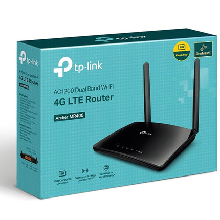 TP-Link AC1200 4G+ Cat4 Wireless Dual Band Router, 4X10/100Mbp ports, 4G Network Micro SIM Slot Unlocked, Connects up to 64 Devices, Plug and Play, Guest & Parental Control, UK Plug (Archer MR400)