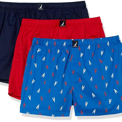 Nautica Men's Cotton Woven 3-Pack Boxers Shorts, P