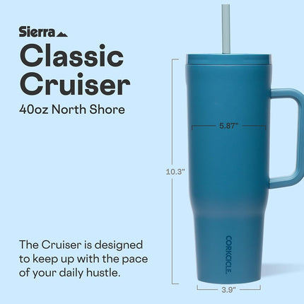 Corkcicle Cruiser Insulated Tumbler - Keeps Drinks Cold 20 Hours - Triple-Insulated Stainless Steel - Spill-Proof Lid - Summer Drinkware Gift - Keeps Drinks Ice Cold - 40 oz - North Shore