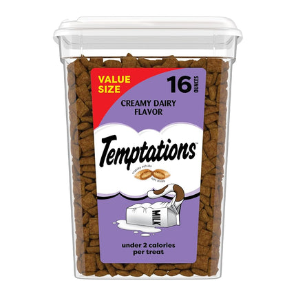 TEMPTATIONS Classic Crunchy and Soft Cat Treats Creamy Dairy Flavor, 16 oz. Tub