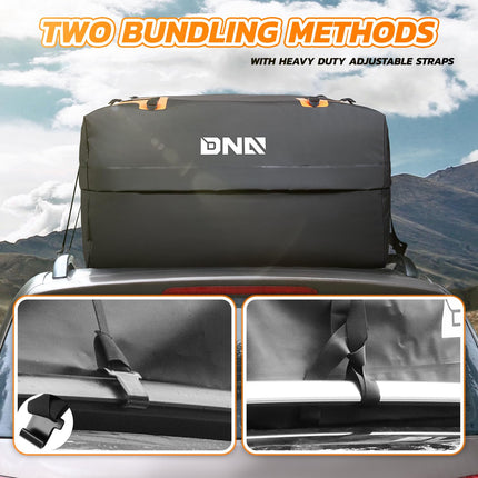 DNA MOTORING PVC Heavy Duty Water Proof Car Roof Bag with Electrically Welded Seam, 4 Reinforced Fix Starps, Universal Fit Compatible with All Vehicle with Roof Rails or Cross Bars, TOOLS-00422