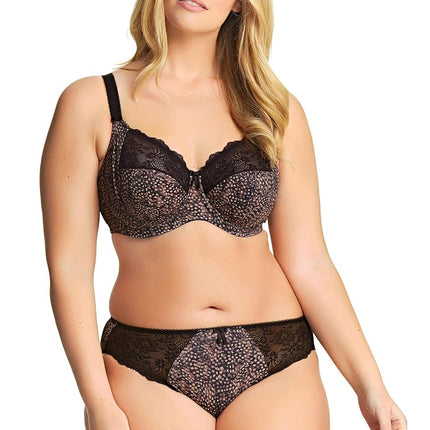 Elomi Women's Morgan Underwire Banded Bra with Stretch Lace, Ebony, 44E