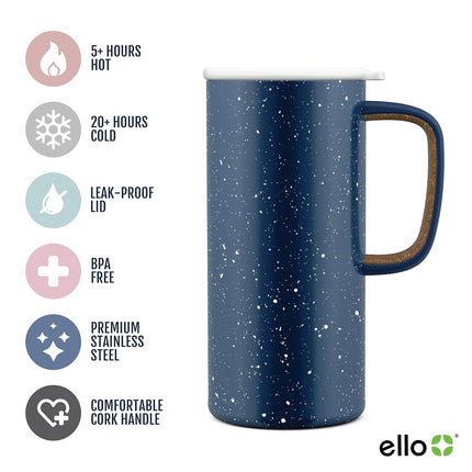 Ello 429-0293-026-6 Campy Insulated Stainless Steel Travel Mug, Navy, 18 oz
