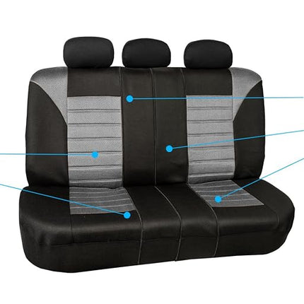 FH GROUP Full Set 3D Air Mesh Car Seat Covers - Universal Fit, Low Back Seat Cover, Airbag Compatible, Split Bench Rear Seat, Washable Seat Cover for SUV, Sedan, Gray