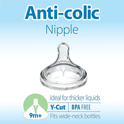 Dr. Brown’s Natural Flow® Y-Cut Wide-Neck Baby Bottle Silicone Nipple, Ideal for Thicker Liquids, 9m+, 100% Silicone Bottle Nipple, 6 Pack