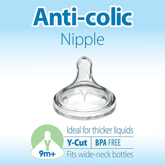 Dr. Brown’s Natural Flow® Y-Cut Wide-Neck Baby Bottle Silicone Nipple, Ideal for Thicker Liquids, 9m+, 100% Silicone Bottle Nipple, 6 Pack