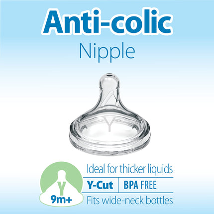 Dr. Brown’s Natural Flow® Y-Cut Wide-Neck Baby Bottle Silicone Nipple, Ideal for Thicker Liquids, 9m+, 100% Silicone Bottle Nipple, 6 Pack