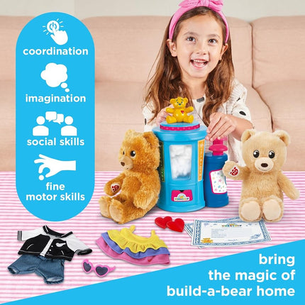 Casdon Build-A-Bear Workshop Stuffing Station - At-Home Build-A-Bear Stuffing Station with 2 x 9 Inch (22.9cm) Mini Bears - Pretend Play Toy for Children Aged 3+