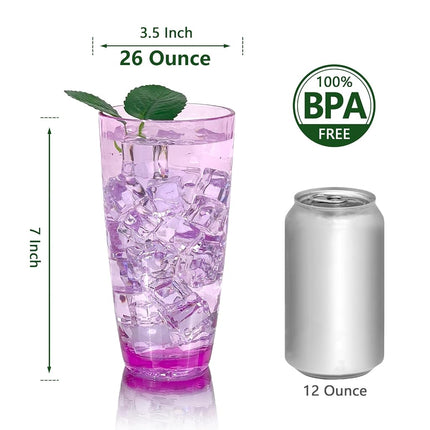 Yanglonghui 26-Ounce Plastic Tumblers (Set of 6), Reusable Plastic Mugs, BPA-Free Acrylic to Drink Mugs, Shatter Resistant, Textured Interior, Dishwasher Safe (Purple, 26 Ounce)