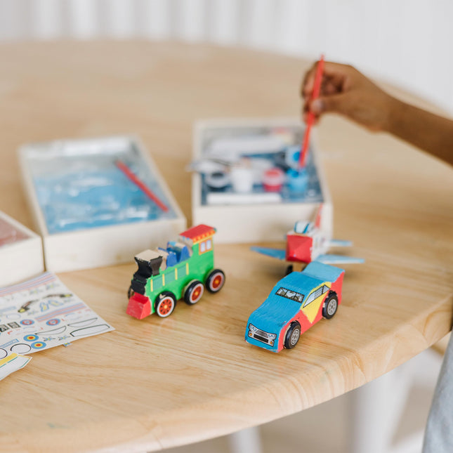 Melissa & Doug Sinoeem Decorate-Your-Own Wooden Craft Kits Set - Plane, Train, and Race Car