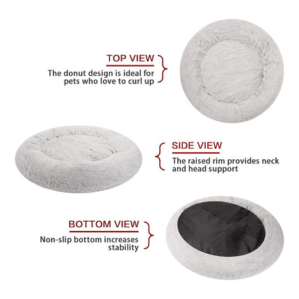 Bedfolks Calming Donut Dog Bed,114CM Round Fluffy Dog Beds for Extra Large Dogs, Anti-Anxiety Plush Dog Bed, Washable Pet Bed with Non-Slip Bottom (Light Grey, Extra Large)