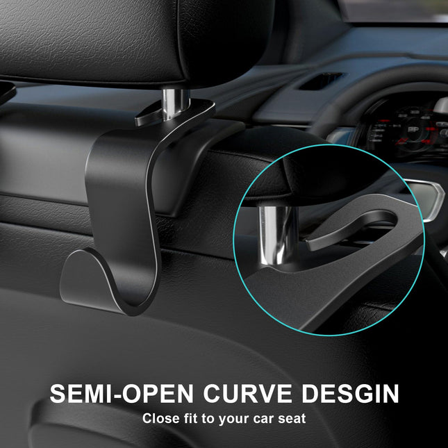 SUTOUG Gancho para asiento de coche, gancho para reposacabezas de coche, accesorios de coche para interior, paquete de 4 ganchos de plástico negro, adecuado para bolsos, bolsas de la compra, ropa, caja de herramientas portátil