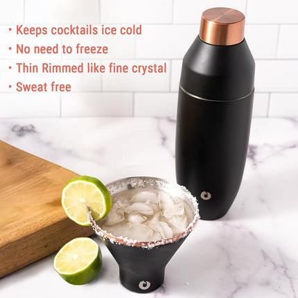SNOWFOX Premium Vacuum Insulated Stainless Steel Martini Glass, Set of 2, Martinis Stay ICY Cold, Stemless Cocktail Glasses, Elegant Home Entertaining, Bold Beautiful Barware Set, 8 oz,Shimmer Gold
