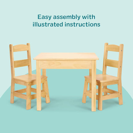 Melissa & Doug Solid Wood Table and 2 Chairs Set - Light Finish Furniture for Playroom