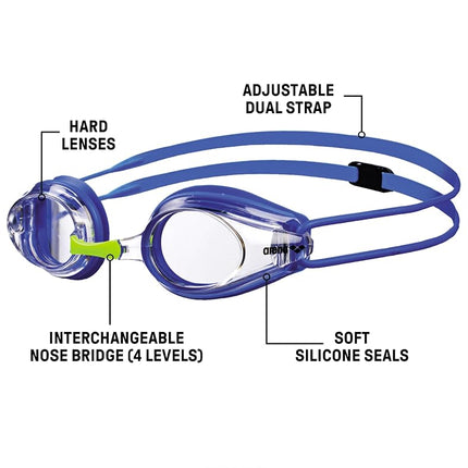 ARENA JR Children's Swimming Goggles Glasses for Competition and Training – Tracks blue Clear/Blue Size:One Size, Junior