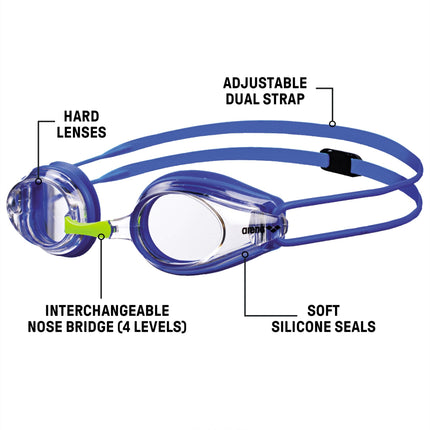 ARENA JR Children's Swimming Goggles Glasses for Competition and Training – Tracks blue Clear/Blue Size:One Size, Junior