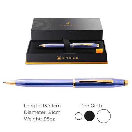 CROSS Century II AT0082-165 Twist-Action Lacquer Ballpoint Pen with Gold Plated Appointments, includes Premium Gift Box and Black Cartridge, Medium Point, 1 Pack, Lavender Blue