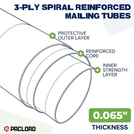 Paclord 2" x 24" Reinforced Kraft Paper Mailing Tube (Pack of 1) with 2 Caps