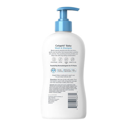 CETAPHIL Baby Wash & Shampoo Pack of 2, Hypoallergenic, Gentle Enough for Daily Use, Soap Free