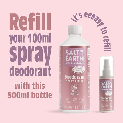 Salt Of The Earth Natural Deodorant Spray Refill Pack, Lavender & Vanilla - Vegan, Long-Lasting Protection, No Animal Testing, 500 ml