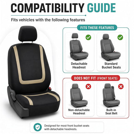 FH Group Car Seat Covers Front Set in Cloth -Car SeatCovers for Low Back Car Seats with Removable Headrest,Universal Fit,Automotive SeatCovers,Washable Car SeatCover for SUV,Sedan,Van Beige