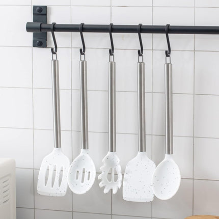 COOK WITH COLOR Silicone Cooking Utensils, 5 Pc Kitchen Utensil Set, Easy to Clean Silicone Kitchen Utensils, Cooking Utensils for Nonstick Cookware, Kitchen Gadgets Set (White Speckled)