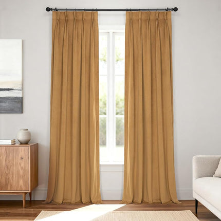 HPD Half Price Drapes Velvet Blackout Curtains/Drapes - 96 Inches Long 1 Panel Blackout Curtain Signature Pleated for Living Room & Bedroom - 25W X 96L, Amber Gold
