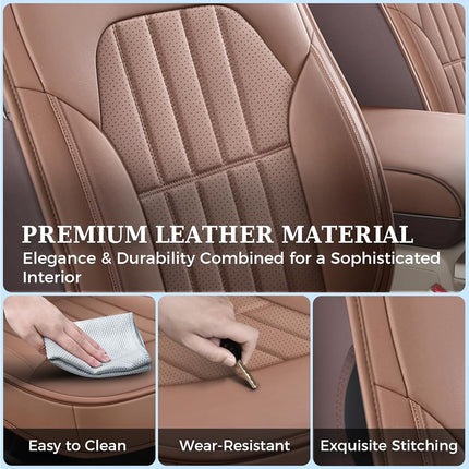 Truckiipa Car Seat Covers Full Set, Dodge Ram Seat Covers Full Coverage Leather Protector Pickup Truck Accessories, Custom Fit for 2002-2018 Ram 1500,2002-2023 Ram 2500 3500 Crew Mega Cab, Brown