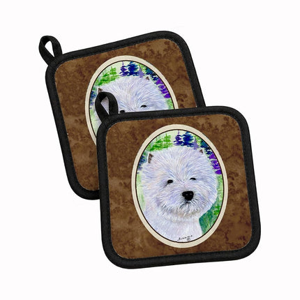 Caroline's Treasures Westie Pair of Pot Holders SS8002PTHD, Fabric, Multicolor
