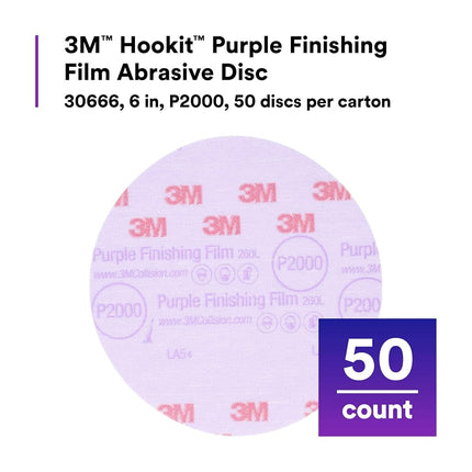 3M 30666-50PK Hookit 6" Purple Finishing Film Disc, (Pack of 50)