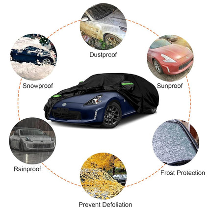 Waterproof Car Covers Replace for 2009-2023 Nissan 370Z, 6 Layers Custom-Fit Outdoor All Weather Car Covers with Zipper Door & Windproof Bands for Snow Rain Dust Hail Protection