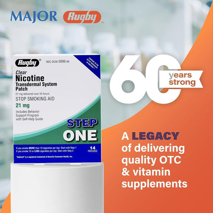 Rugby Clear Nicotine Transdermal System Patch, 21 mg, 14 Count