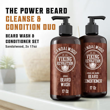 Viking Revolution - Beard Shampoo And Conditioner - Natural Beard Wash & Beard Conditioner With Argan & Jojoba Oils - Softens & Strengthens - Gifts For Men - Sandalwood - 2 x 500 ml