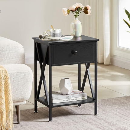 VECELO End Tables, Modern Nightstand with Drawer & Shelf, Night Stand for Bedroom Living Room,Industrial Metal Frame