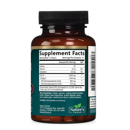 Omega 3 Fish Oil Supplements - 2400mg Fish Oil Per Serving - Triple Strength Omega-3 with Fatty Acids EPA & DHA - Natural Heart, Brain & Immune Support - Wild Caught, Bottled in USA - 60 Softgels