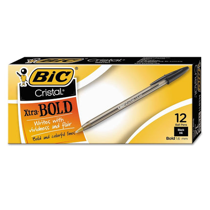 Bic MSB11-BK Cristal Ballpoint Stick Pen, Black Ink, Bold, Dozen