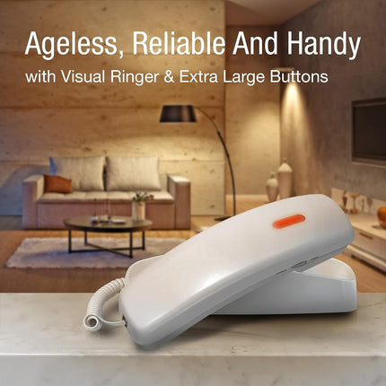 AT&T TRIMLINE 213 Corded Home Phone with Extra Big Buttons & Visual Ringer. No AC Power Required, Improved Easy-Wall-Mount, Lighted Keypad, 10 Speed Dial Keys, Volume Control, Senior Friendly. White