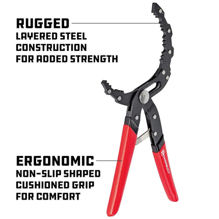 Powerbuilt 942068 Self-Adjusting Oil Filter Pliers, Red