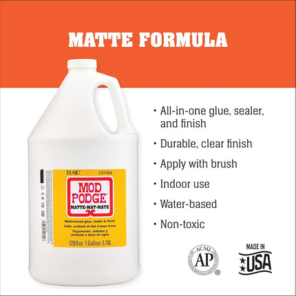 Mod Podge CS11304 Waterbase Sealer, Glue and Finish, 128 oz, Matte