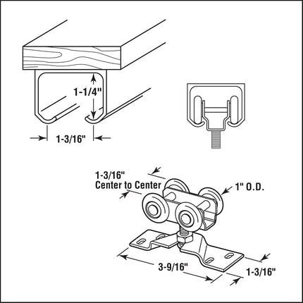 Prime-Line N 7410 Pocket Door Roller Assembly, 1 in. (Outside Diameter), Convex, Plastic Tires, Steel Bracket (Single Pack)